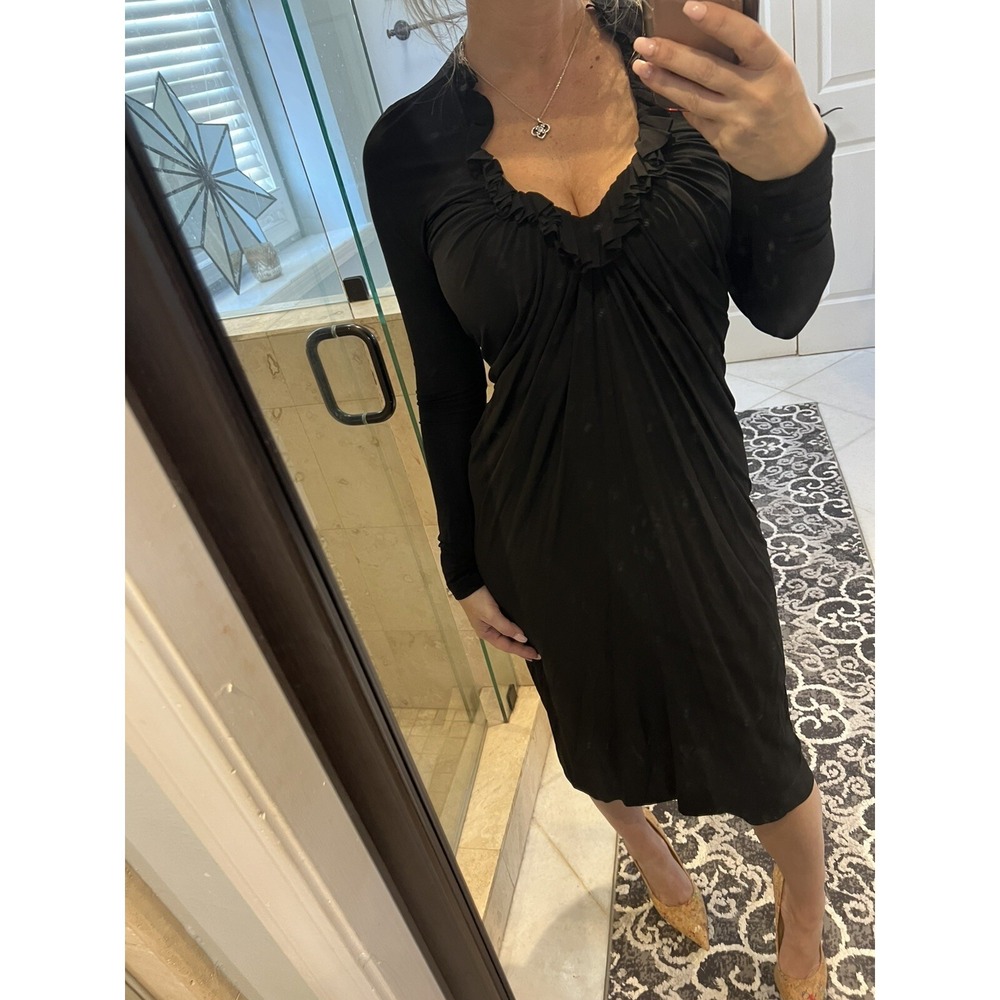 Allsaints Black Ruffle Maxi Dress Long Sleeve Sheer Draped Sexy Sz 0 XS